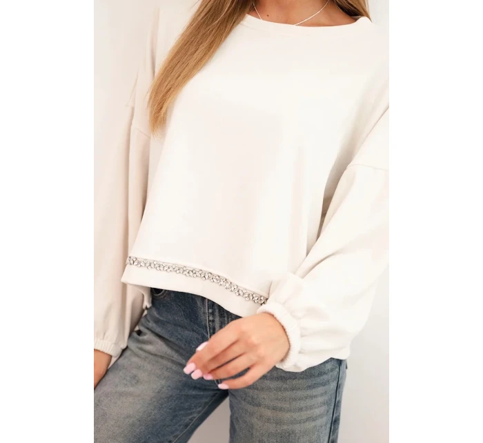 Dámská mikina s ozdobným model 21336082 na spodní části ecru - K-Fashion