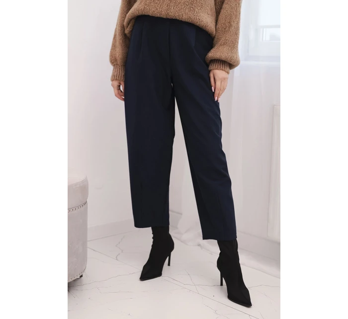 Dámské kalhoty s vysokým pasem a záhyby modré Dámské kalhoty s vysokým pasem a záhyby modré