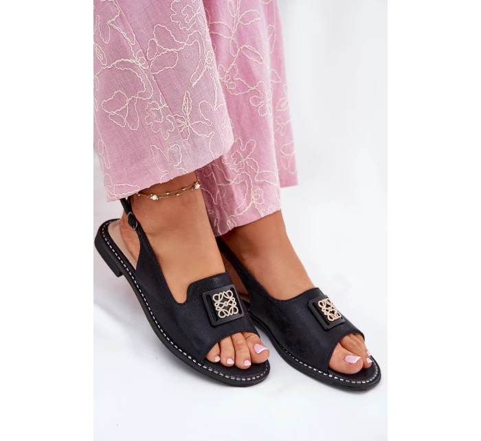 Elegantní Dámské Sandály Na Plochém Podpatku S Dekorací model 21696667 Černé - S.Barski
