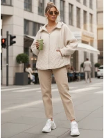 Dámská přechodná bunda oversize s kapucí ecru FashionStreet TY5592 Dámská přechodná bunda oversize s kapucí ecru FashionStreet TY5592