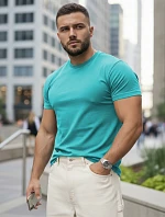 Pánské bavlněné tričko basic v tyrkysové barvě FashionStreet RX5692