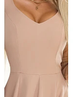 640-4 LORETTA jedinečné dlouhé šaty s tylovými rukávy a výstřihem - béžové 640-4 LORETTA jedinečné dlouhé šaty s tylovými rukávy a výstřihem - béžové