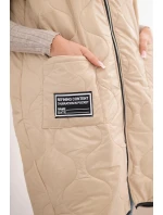 Dámská prošívaná vesta s kapucí na zip pro model 22030096 tmavě béžová - K-Fashion