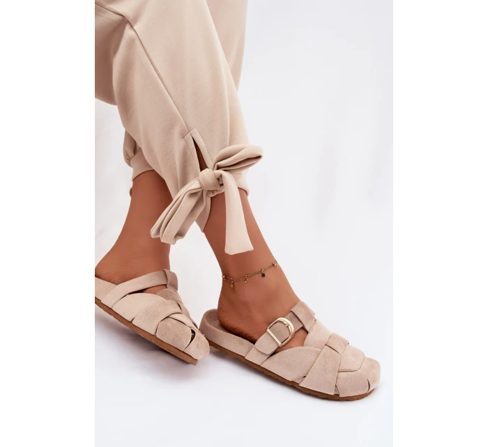 Dámské mules s pásky a zlatým přezkou Béžové Ganelle