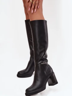 Dámské musketýrky z přírodní kůže na sloupkovém podpatku, zateplené Vinceza 66826 – černé