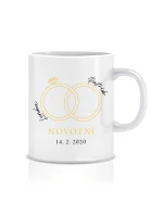 Personalizovaný klasický bílý keramický hrníček 300 ml - prstýnky a datum 