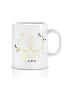 Personalizovaný klasický bílý keramický hrníček 300 ml - prstýnky a datum 