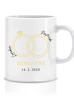 Personalizovaný klasický bílý keramický hrníček 300 ml - prstýnky a datum 