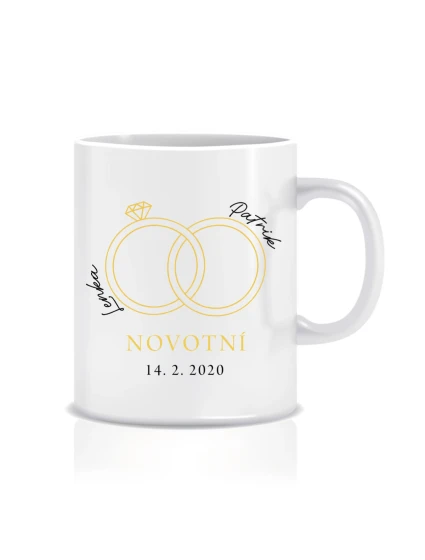 Personalizovaný klasický bílý keramický hrníček 300 ml - prstýnky a datum 