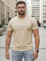 Pánské tričko s nápisem bavlna béžová FashionStreet NX5123R