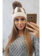 Dámská čepice s bambulí Rozalia K323 mocca+ecru