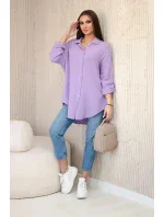 Bavlněná mušelínová košile oversize fialka