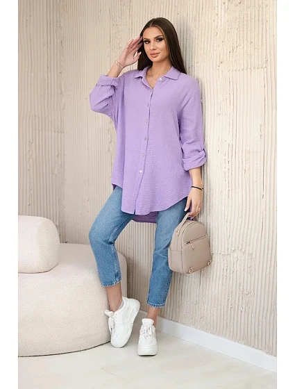 Bavlněná mušelínová košile oversize fialka Bavlněná mušelínová košile oversize fialka