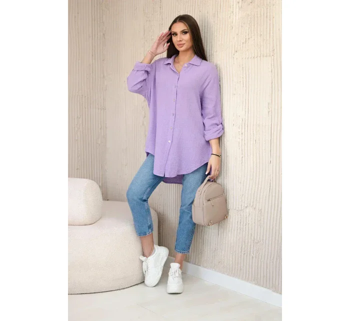 Bavlněná mušelínová košile oversize fialka