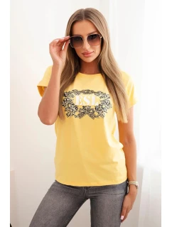 Dámská bavlněná halenka s ozdobným potiskem model 22014297 žlutá - K-Fashion