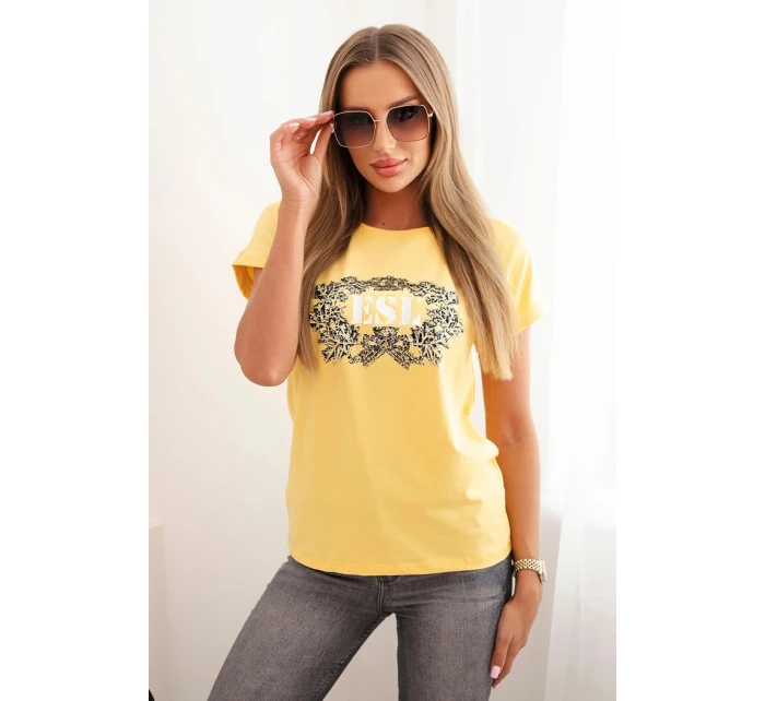 Dámská bavlněná halenka s ozdobným potiskem model 22014297 žlutá - K-Fashion