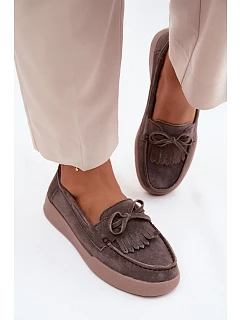 Dámské mokasíny z přírodního semiše s mašlí a třásněmi Vinceza 93223 hnědé