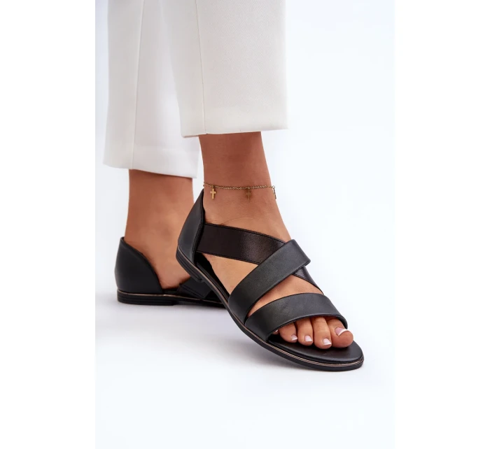 Kožené sandály s lemem, Black Puglia Kožené sandály s lemem, Black Puglia