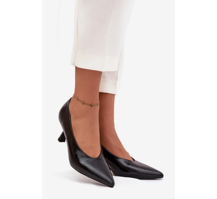 Dámské lakované lodičky na jehlovém podpatku Gavrielle – černé Dámské lakované lodičky na jehlovém podpatku Gavrielle – černé