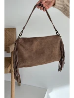 Dámská kožená semišová kabelka s třásněmi Jessira – hnědá