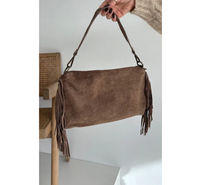 Dámská kožená semišová kabelka s třásněmi Jessira – hnědá