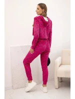 Dámská souprava z veluru s potiskem fuchsiová