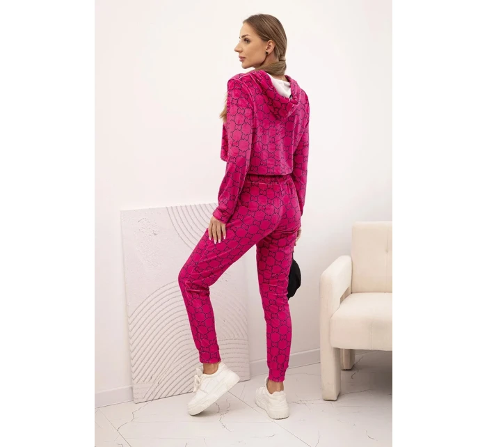 Dámská souprava z veluru s potiskem fuchsiová