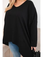 Dámská bavlněná blůza Plus Size s asymetrickým spodním lemem a výstřihem do V černá Dámská bavlněná blůza Plus Size s asymetrickým spodním lemem a výstřihem do V černá
