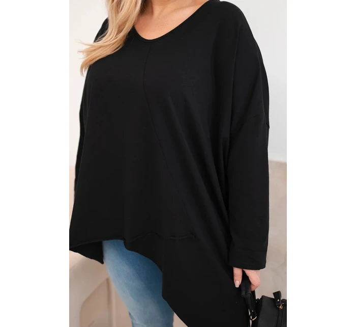 Dámská bavlněná blůza Plus Size s asymetrickým spodním lemem a výstřihem do V černá Dámská bavlněná blůza Plus Size s asymetrickým spodním lemem a výstřihem do V černá