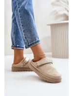 Dámské pantofle zateplené kožíškem na platformě béžové model 21671330 - Boto