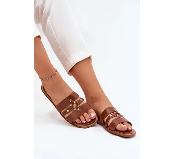 Plážové Dámské Pantofle Se Zlatým Detailem Camel Noroti Plážové Dámské Pantofle Se Zlatým Detailem Camel Noroti