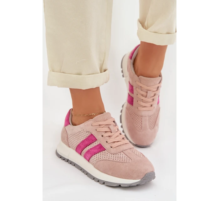 Dámské tenisky z přírodního semiše růžové model 22013945 - EVENTO