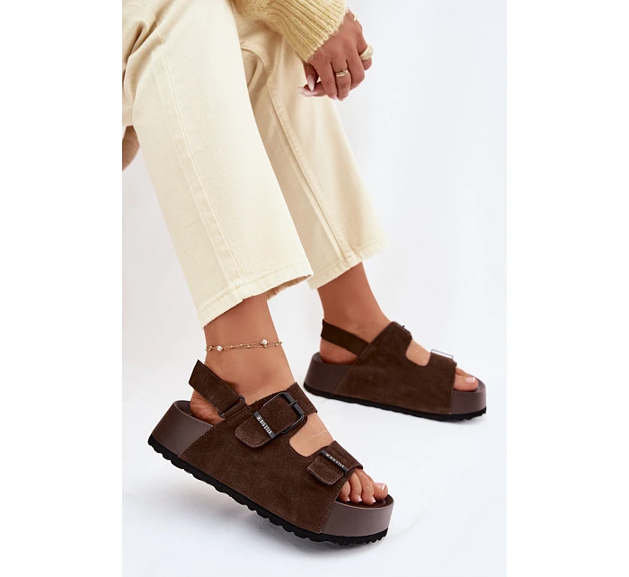 Semišové sandály na platformě Big Star TT274236 čokoládové Semišové sandály na platformě Big Star TT274236 čokoládové