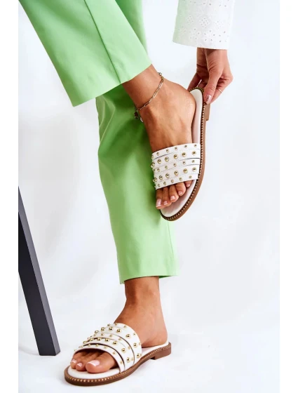 Dámské kožené pantofle s zdobením bílým Brien Dámské kožené pantofle s zdobením bílým Brien