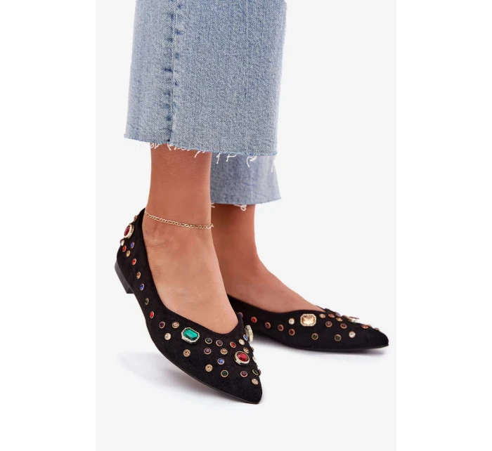 Dámské baleríny zdobené krystalky Valena – černé