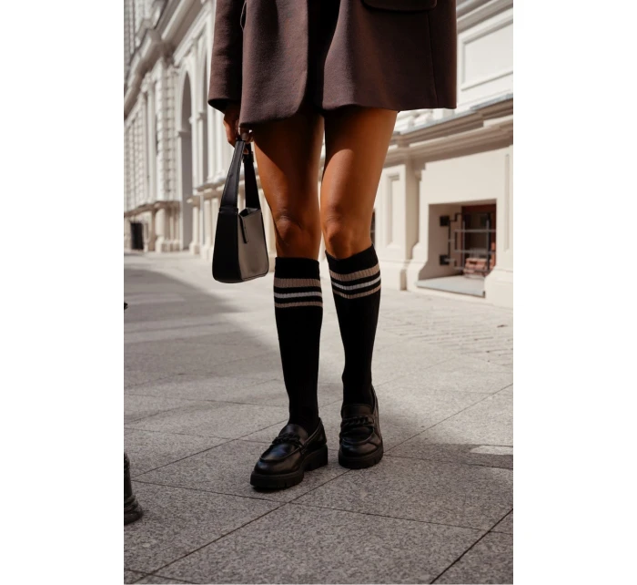 Dámské podkolenky v žebrování s proužky – černé