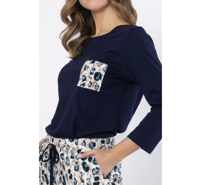 Dámské pyžamo  Tmavě modrá s béžovou model 21875970 - LEVEZA