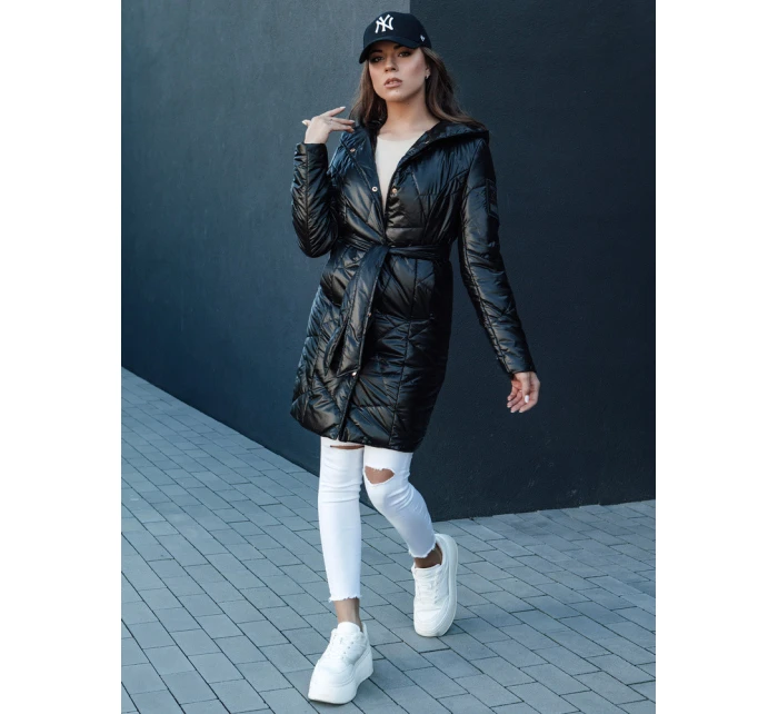 Dámská prošívaná dlouhá bunda s kapucí PAUL černá FashionStreet TY4415