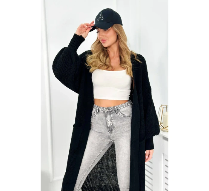 Svetr dlouhý kardigan černý Svetr dlouhý kardigan černý