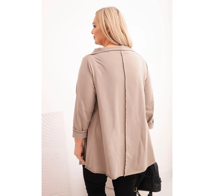 Dámská bavlněná blůza Plus Size asymetrická s ohrnovacími rukávy fango Dámská bavlněná blůza Plus Size asymetrická s ohrnovacími rukávy fango