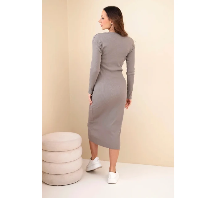 Dámská bavlněná šaty s dlouhým rukávem a knoflíkovým výstřihem fango