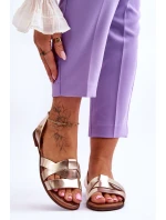 Pohodlné Kožené Sandály Zlaté model 21617493 - Zazoo Pohodlné Kožené Sandály Zlaté model 21617493 - Zazoo