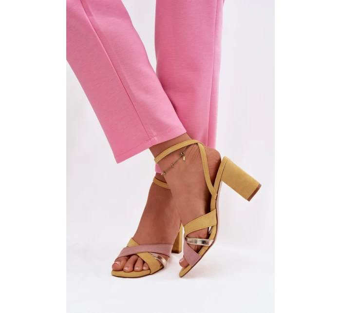 Dámské sandály na podpatku s pásky Eko semiš žluté model 21937474 - Boto