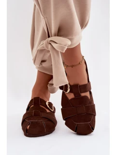 Dámské s pásky a zlatým přezkou Čokoládové model 21951397 - Boto
