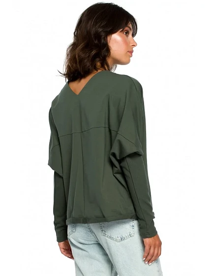 model 18001900 Oversized top s výstřihem do V na zádech vojensky zelený - BeWear