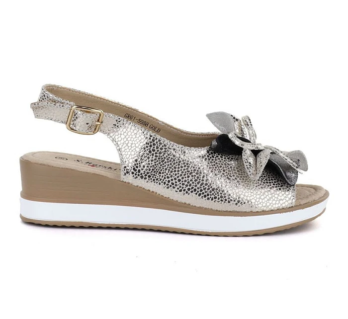 Dámské zlaté kožené sandály s květinami S.Barski model 22099393