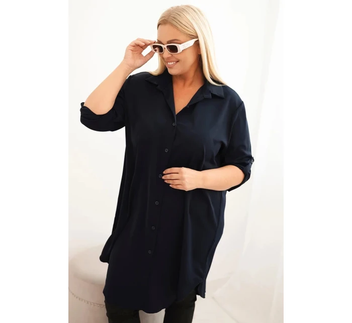 Dámská košilová šaty Plus Size s delším zadním dílem a rukávy model 21428149 - K-Fashion
