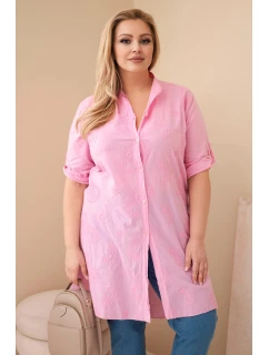 Dámské šaty Plus Size s vyšíváním a ohrnutým rukávem světle růžová