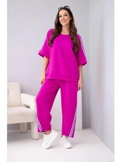 Dámský máslový komplet z viskózy mikina a kalhoty s lampasy tmavě fialový