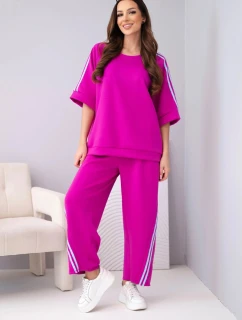 Dámský máslový komplet z viskózy mikina a kalhoty s lampasy tmavě fialový